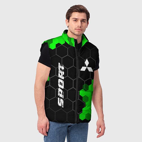 Мужской жилет Mitsubishi green sport hexagon / 3D-Черный – фото 3