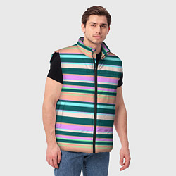 Мужской жилет Полосатый оранжево-бирюзовый, цвет: 3D-черный — фото 2
