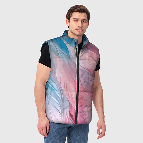 Мужской жилет Пастельно-голубые и розовые перья / 3D-Черный – фото 3