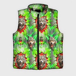 Мужской жилет Волки из зеленого паттерна, цвет: 3D-черный