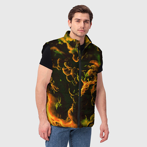 Мужской жилет Жёлтое огненное пламя инферно - inferno yellow / 3D-Черный – фото 3