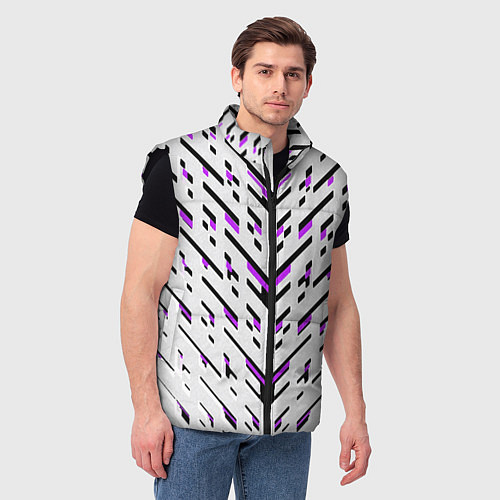 Мужской жилет Black and purple stripes on a white background / 3D-Черный – фото 3