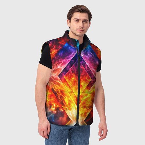 Мужской жилет Красочный неоновый узор с огнем на фоне / 3D-Черный – фото 3