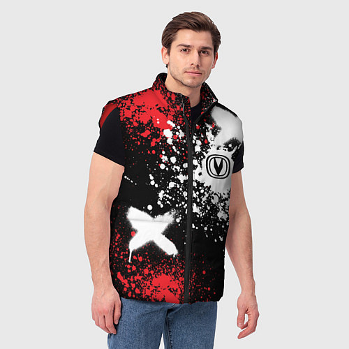 Мужской жилет Логотип Чанган на фоне брызг красок / 3D-Красный – фото 3