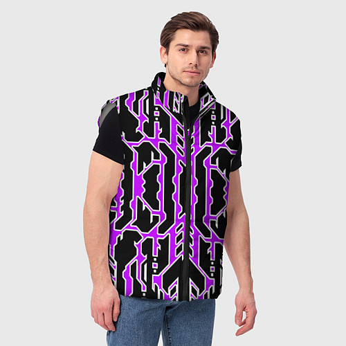 Мужской жилет Техно фиолетовые линии с белой обводкой на чёрном / 3D-Светло-серый – фото 3