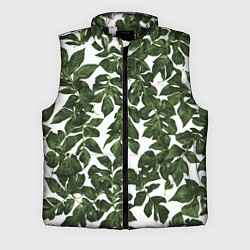 Мужской жилет Зеленые листочки на белом фоне, цвет: 3D-черный