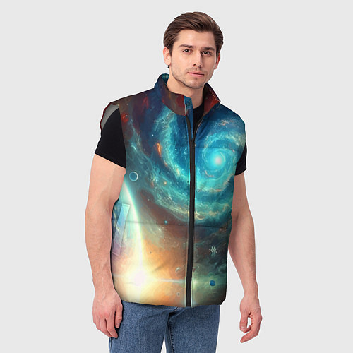 Мужской жилет Неоновая далёкая галактика - нейросеть / 3D-Светло-серый – фото 3