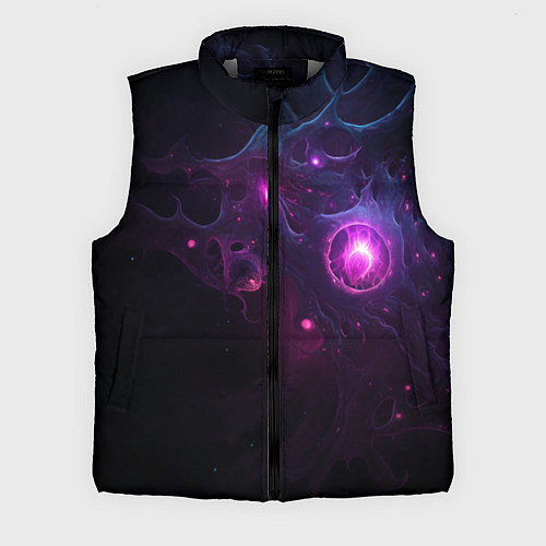 Мужской жилет Космическая объемная абстракция с фиолетовым свече / 3D-Светло-серый – фото 1