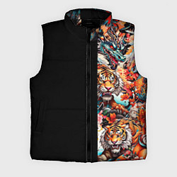 Мужской жилет Тату ирезуми дракона тигр лис и самурай, цвет: 3D-черный