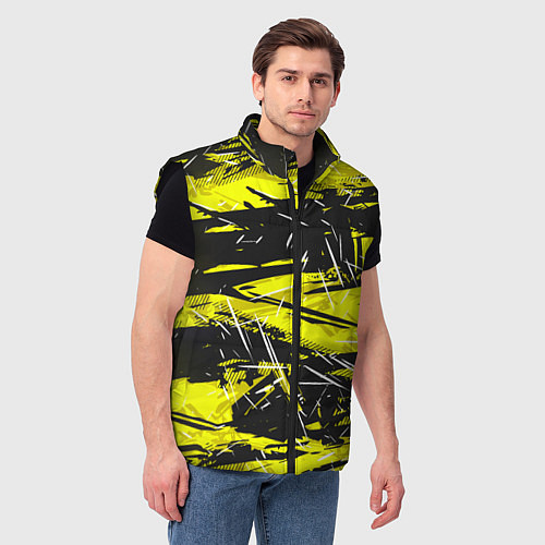 Мужской жилет Yellow geometry - спортивный узор / 3D-Черный – фото 3