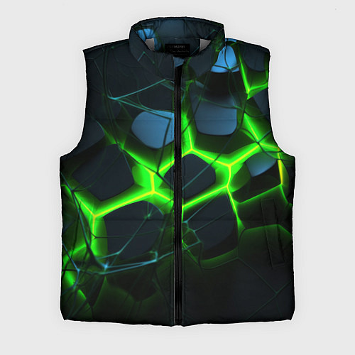 Мужской жилет Зеленый неон и разлом плит / 3D-Светло-серый – фото 1