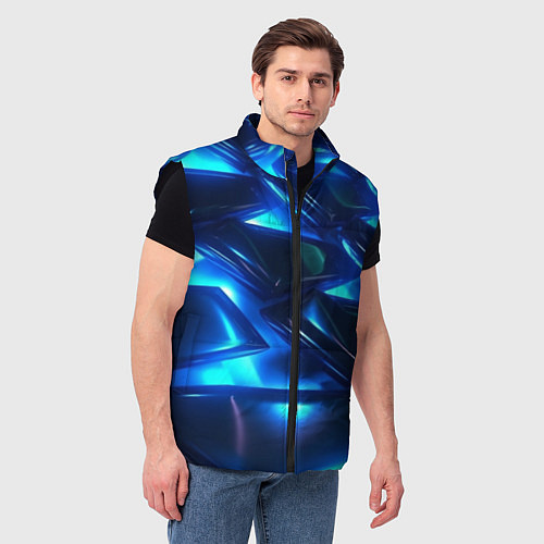 Мужской жилет Синие абстрактные неоновые плиты / 3D-Черный – фото 3