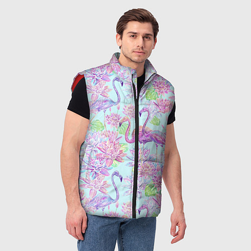 Мужской жилет Фламинго и кувшинки батик / 3D-Красный – фото 3