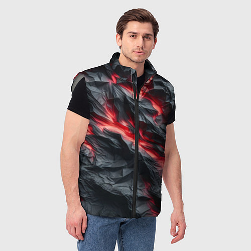 Мужской жилет Раскаленная лава на горных камнях / 3D-Светло-серый – фото 3