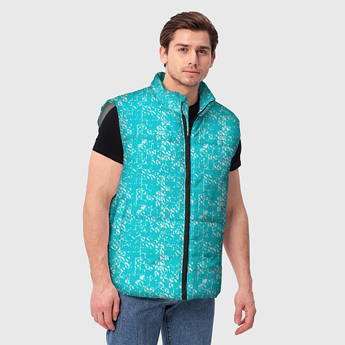 Мужской жилет Бело-голубой паттерн квадратики / 3D-Светло-серый – фото 3