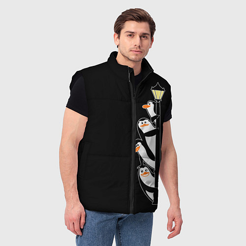 Мужской жилет Пингвины на фонарном столбе / 3D-Черный – фото 3