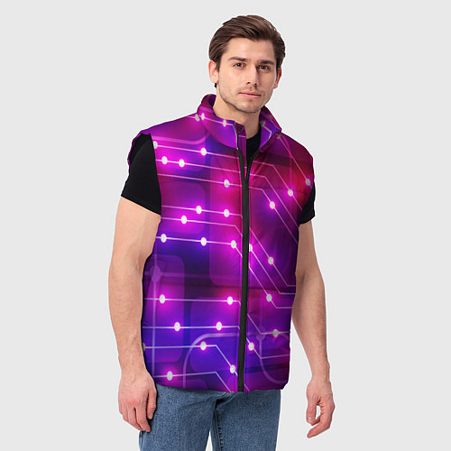 Мужской жилет Неоновый фон печатной платы / 3D-Черный – фото 3