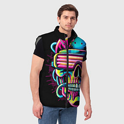 Мужской жилет Cyber skull - ai art neon, цвет: 3D-светло-серый — фото 2