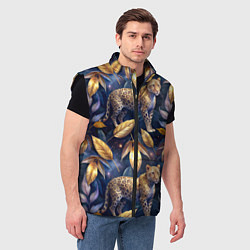 Мужской жилет Леопард с золотыми листьями паттерны, цвет: 3D-черный — фото 2