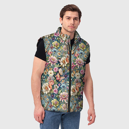 Мужской жилет Бабочки и цветы летнее сочетание / 3D-Черный – фото 3