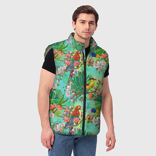 Мужской жилет Попугаи и птицы в джунглях / 3D-Светло-серый – фото 3
