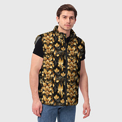 Мужской жилет Золотые листья на черном фоне, цвет: 3D-светло-серый — фото 2
