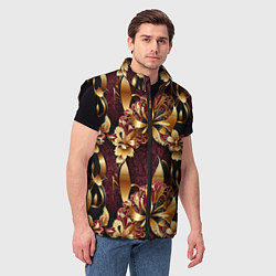 Мужской жилет Золотые лилии на красном бархатном фоне, цвет: 3D-черный — фото 2