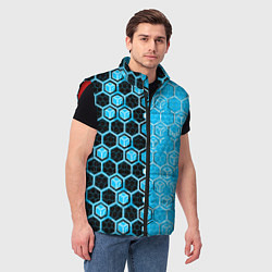 Мужской жилет Техно-киберпанк шестиугольники голубой и чёрный, цвет: 3D-красный — фото 2
