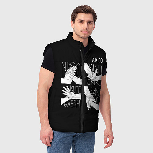 Мужской жилет Айкидо - техника захвата кисти руки / 3D-Черный – фото 3
