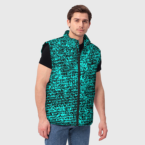 Мужской жилет Ярко-голубой в чёрную текстурированную полоску / 3D-Черный – фото 3