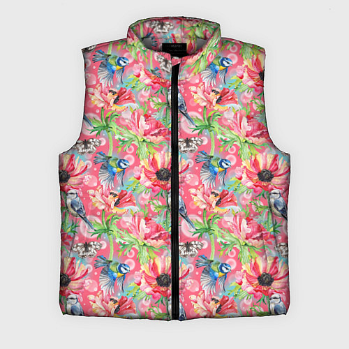 Мужской жилет Синицы и маки на розовом / 3D-Светло-серый – фото 1