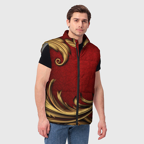 Мужской жилет Классический золотой узор на красном бархате / 3D-Светло-серый – фото 3