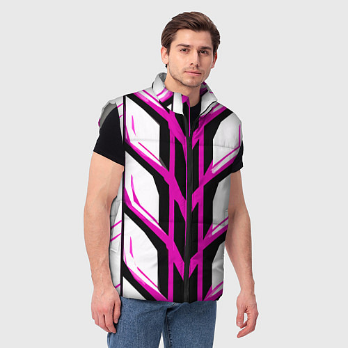 Мужской жилет Чёрно-розовые полосы на белом фоне / 3D-Светло-серый – фото 3