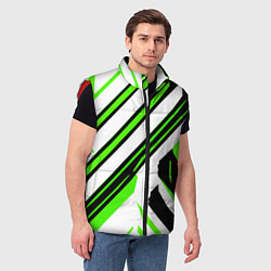 Мужской жилет Чёрно-зелёные полосы на белом фоне, цвет: 3D-красный — фото 2