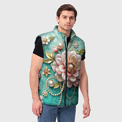 Мужской жилет Объемные цветы и жемчуг, цвет: 3D-черный — фото 2