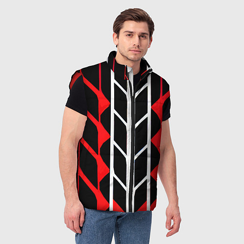 Мужской жилет White and red lines on a black background / 3D-Красный – фото 3