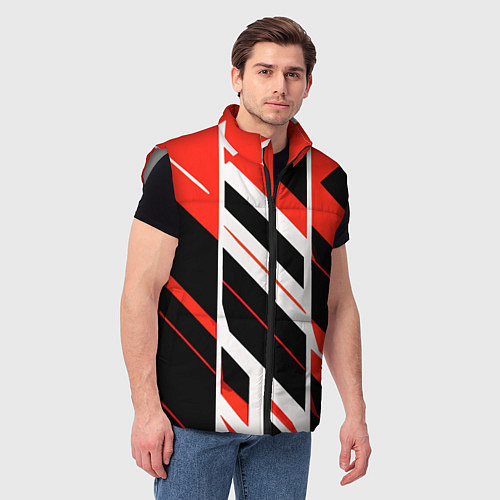 Мужской жилет Black and red stripes on a white background / 3D-Светло-серый – фото 3