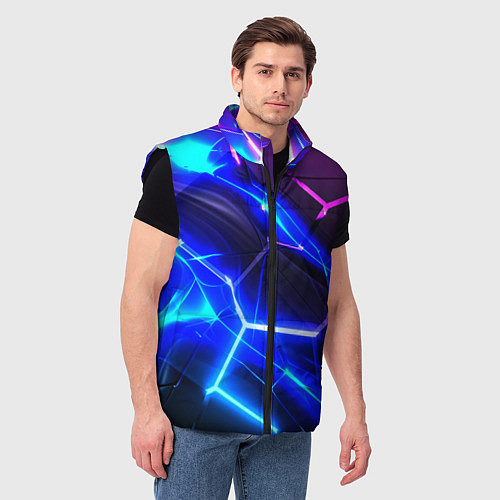 Мужской жилет Микс разломленных плит и неоновое свечения / 3D-Черный – фото 3