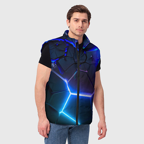 Мужской жилет Микс из разломленных плит и неоновое свечения / 3D-Черный – фото 3