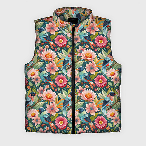 Мужской жилет Тропические птицы в цветах / 3D-Светло-серый – фото 1