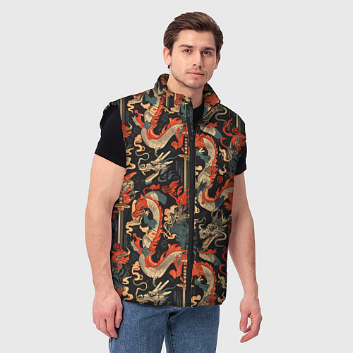 Мужской жилет Паттерн с драконом / 3D-Черный – фото 3
