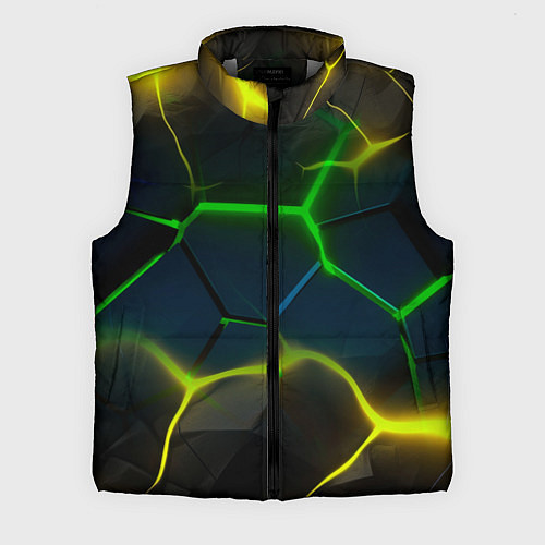 Мужской жилет Неоновые яркие зеленые плиты с желтым светом / 3D-Светло-серый – фото 1