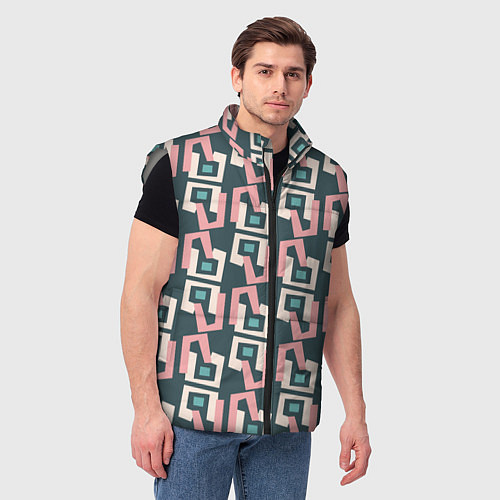 Мужской жилет Геометрическая ретро абстракция / 3D-Светло-серый – фото 3
