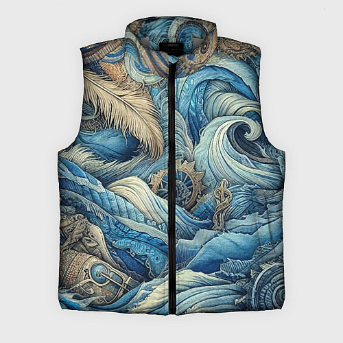 Мужской жилет Паттерн из перьев и джинсы - нейросеть / 3D-Светло-серый – фото 1