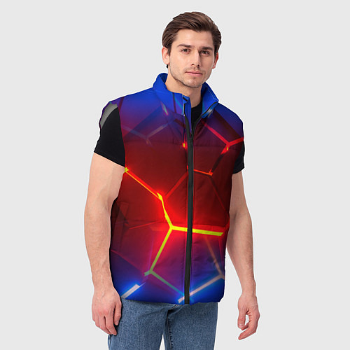 Мужской жилет Светящиеся лавой неоновые плиты в разломе / 3D-Светло-серый – фото 3