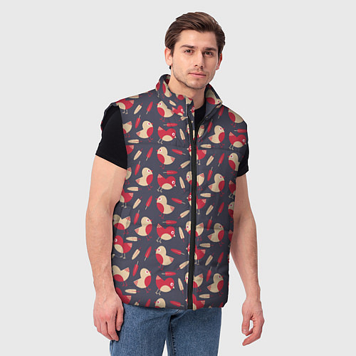 Мужской жилет Паттерн с птицами и перьями / 3D-Черный – фото 3