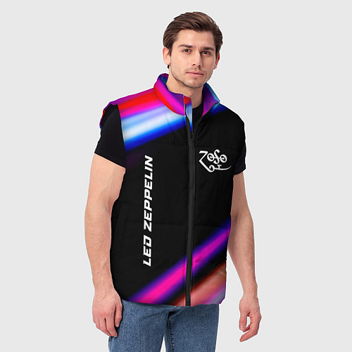 Мужской жилет Led Zeppelin neon rock lights / 3D-Черный – фото 3