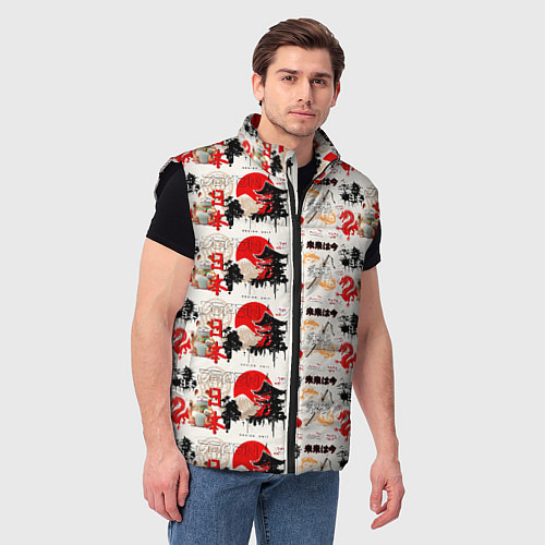 Мужской жилет Японские символы и элементы культуры / 3D-Черный – фото 3