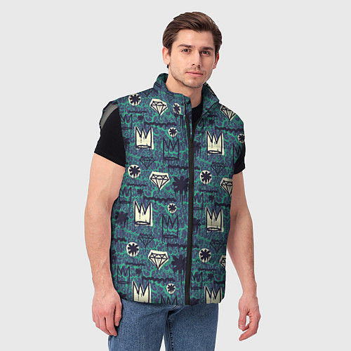 Мужской жилет Граффити корона с бриллиантами / 3D-Светло-серый – фото 3