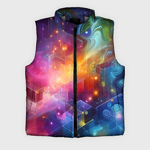 Мужской жилет Геометрический неоновый космос - нейросеть / 3D-Светло-серый – фото 1